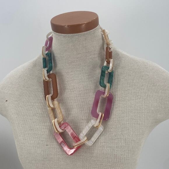 NWT Rush by Denis Charles chunky acrylic multi colored chain necklace - Picture 1 of 6